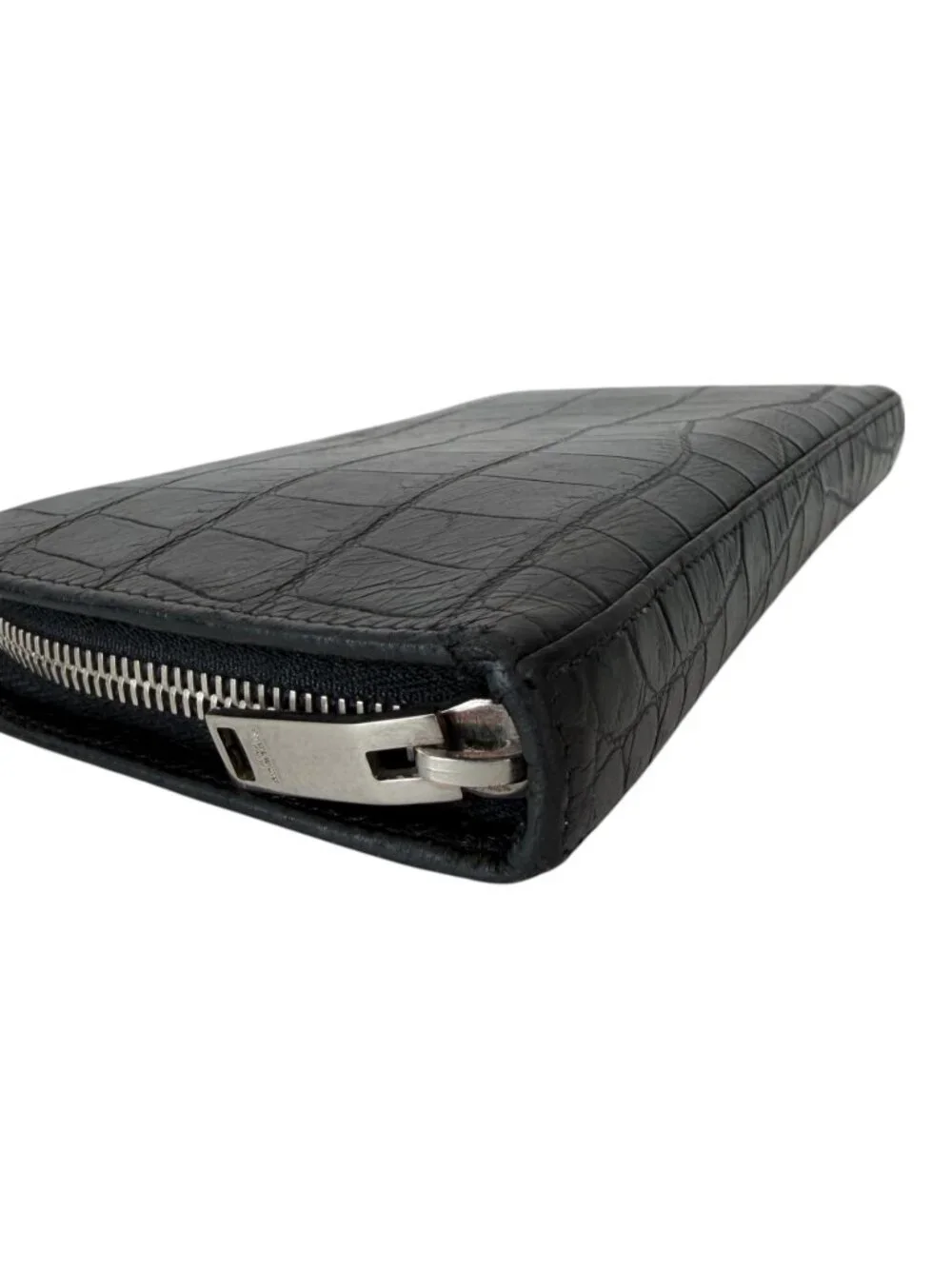 Saint Laurent Black Crocodile-Embossed Paris Zip Around Wallet